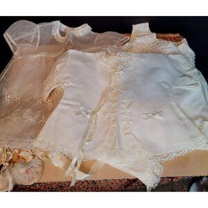 Vintage Baby Christening Baptism Clothes Lot 8 Pcs Plus Gift Box 60s 70s Retro